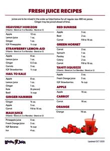 Recipe Sheet 8.5 x 11 Laminated - Fresh Juice