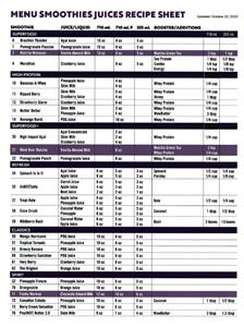 Recipe Sheet 8.5 x 11 Laminated - Smoothies